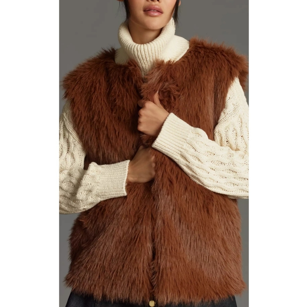 Anthropologie Faux Fur Brown Vest - Picture 7 of 10